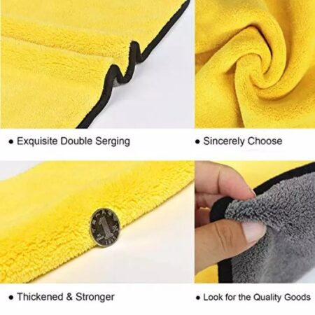 Micro Fiber Cloth Double Side Imported Towel - Yellow and Grey