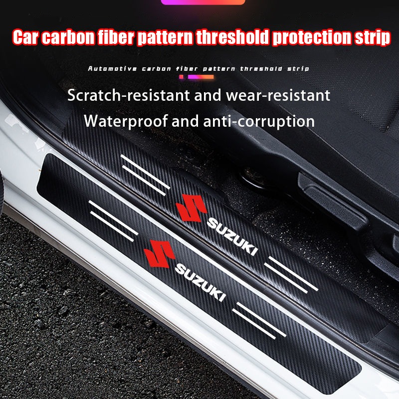 4Pcs Luminous Car Side Step Door Sill Protector Carbon Fiber Seal Sticker Car Door Styling Strips I.166648650
